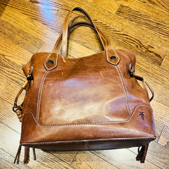 Frye Melissa Carryall Cognac Brown Leather Tote Bag - Picture 7 of 11